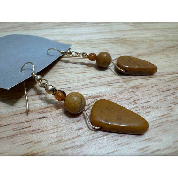 Vintage 19" Polished Beaded Agate Necklace and Earrings Set - Picture 2 of 16